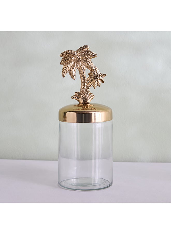Home Box Sahra Decorative Metal Jar with Palm Lid - Image 1